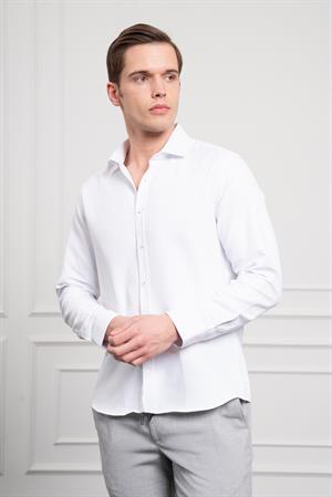 Morven Erkek Beyaz Trend İtalyan Yaka  Slim Fit Dar Kesim Gömlek