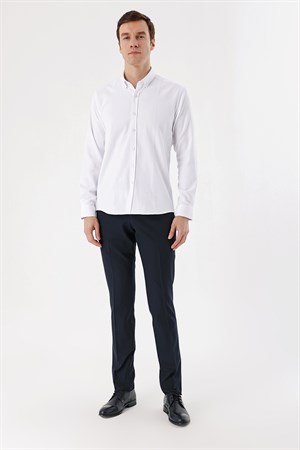 Morven Erkek Beyaz Trend Jakar Desen Düğmeli Yaka Slim Fit Gömlek