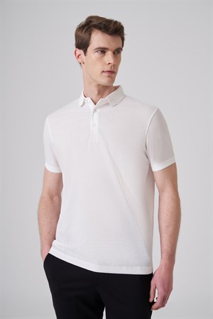 Morven Erkek Beyaz Trend Jakarlı Polo Yaka Dinamik Fit T-shirt