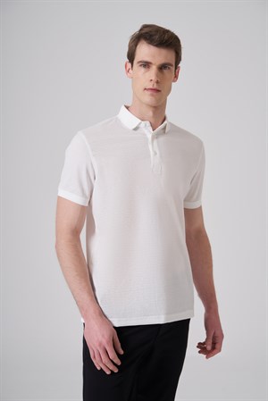Morven Erkek Beyaz Trend Jakarlı Polo Yaka Dinamik Fit T-shirt