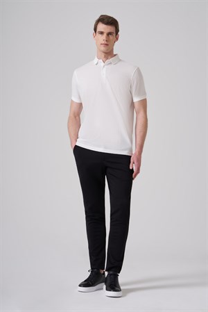 Morven Erkek Beyaz Trend Jakarlı Polo Yaka Dinamik Fit T-shirt
