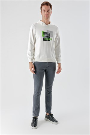 Morven Erkek Beyaz Trend Kapüşonlu Sweat-Shirt