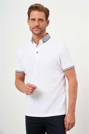 Morven Erkek Beyaz Trend Merserize Düz Düğmeli Yaka Dynamic Fit T-Shirt