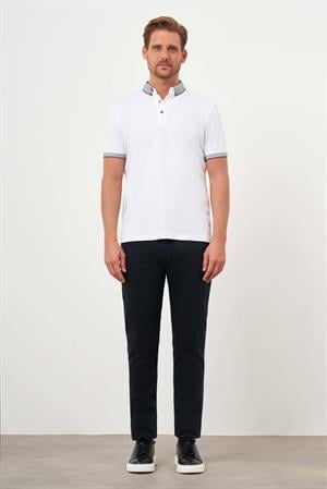 Morven Erkek Beyaz Trend Merserize Düz Düğmeli Yaka Dynamic Fit T-Shirt