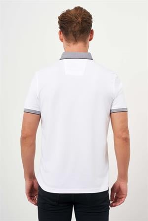 Morven Erkek Beyaz Trend Merserize Düz Düğmeli Yaka Dynamic Fit T-Shirt