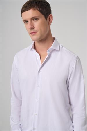 Morven Erkek Beyaz Trend Slim Fit İtalyan Yaka Gömlek