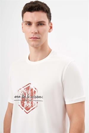 Morven Erkek Beyaz Trend Süprem Baskılı Bisiklet Yaka Dynamic Fit T-Shirt