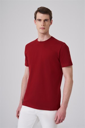 Morven Erkek Bordo Basic Bisiklet Yaka Dynamic Fit Pamuk T-Shirt