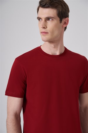 Morven Erkek Bordo Basic Bisiklet Yaka Dynamic Fit Pamuk T-Shirt
