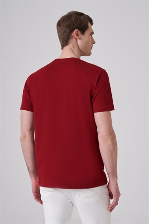 Morven Erkek Bordo Basic Bisiklet Yaka Dynamic Fit Pamuk T-Shirt
