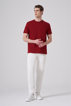 Morven Erkek Bordo Basic Bisiklet Yaka Dynamic Fit Pamuk T-Shirt