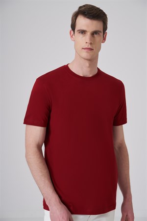 Morven Erkek Bordo Basic Bisiklet Yaka Dynamic Fit Pamuk T-Shirt