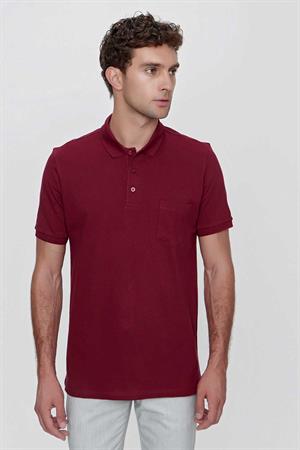 Morven Erkek Bordo Basic Düz %100 Pamuk Battal Geniş Kesim Kısa Kollu  Polo Yaka Tişört
