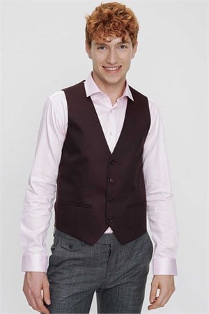 Morven Erkek Bordo Jakarlı Slim Fit Dar Kesim Yelek