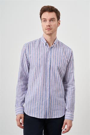 Morven Erkek Bordo Keten Panolu Düğmeli Yaka Regular Fit Gömlek