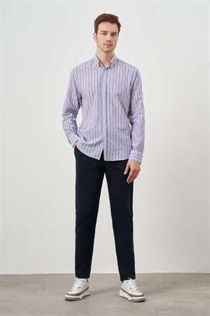 Morven Erkek Bordo Keten Panolu Düğmeli Yaka Regular Fit Gömlek