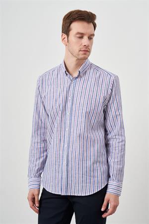 Morven Erkek Bordo Keten Panolu Düğmeli Yaka Regular Fit Gömlek