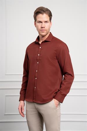 Morven Erkek Bordo Trend İtalyan Yaka  Slim Fit Dar Kesim Gömlek