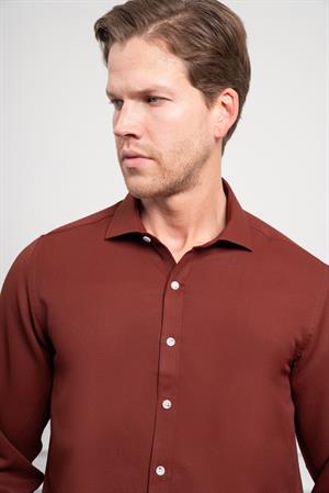 Morven Erkek Bordo Trend İtalyan Yaka  Slim Fit Dar Kesim Gömlek