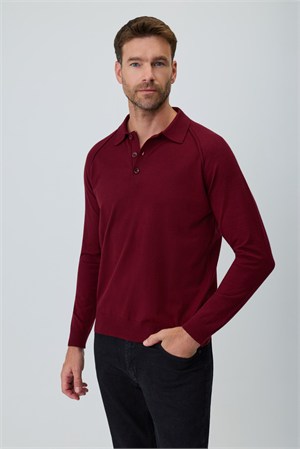 Morven Erkek Bordo Trend Polo Yaka Reglan Kol Triko Kazak