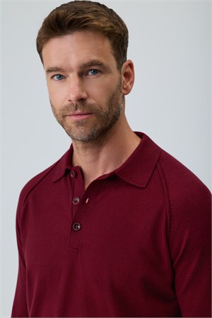 Morven Erkek Bordo Trend Polo Yaka Reglan Kol Triko Kazak