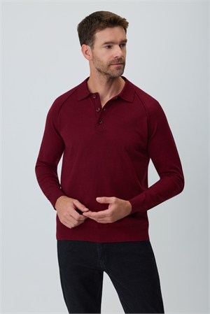 Morven Erkek Bordo Trend Polo Yaka Reglan Kol Triko Kazak