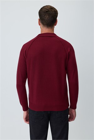 Morven Erkek Bordo Trend Polo Yaka Reglan Kol Triko Kazak