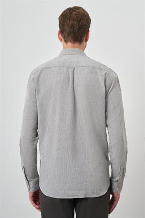 Morven Erkek Çağla Yeşili Keten Trend Dynamic Fit Düğmeli Yaka Gömlek