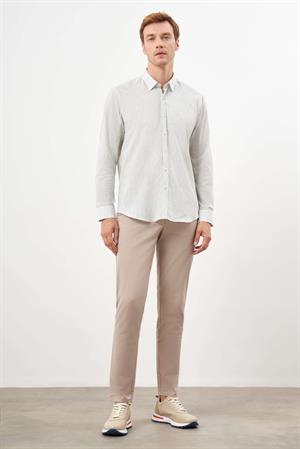 Morven Erkek Çağla Yeşili Pamuk Çizgili-Panolu İtalyan Yaka Regular Fit Gömlek