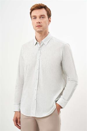 Morven Erkek Çağla Yeşili Pamuk Çizgili-Panolu İtalyan Yaka Regular Fit Gömlek