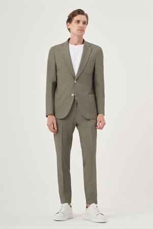 Morven Erkek Çağla Yeşili Poliviskon Trend Çizgili Slim Fit Mono Yaka Takım Elbise