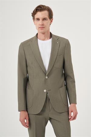 Morven Erkek Çağla Yeşili Poliviskon Trend Çizgili Slim Fit Mono Yaka Takım Elbise