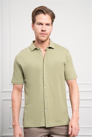 Morven Erkek Çağla Yeşili Trend Apaçi Yaka Dynamic Fit Kısa Kollu Gömlek