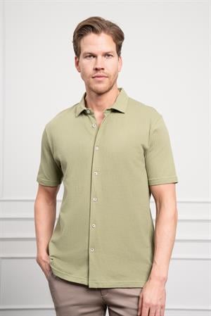 Morven Erkek Çağla Yeşili Trend Apaçi Yaka Dynamic Fit Kısa Kollu Gömlek
