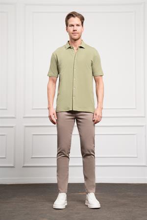 Morven Erkek Çağla Yeşili Trend Apaçi Yaka Dynamic Fit Kısa Kollu Gömlek