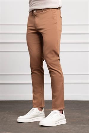 Morven Erkek Camel Slim Fit Dar Kesim Chino Pantolon