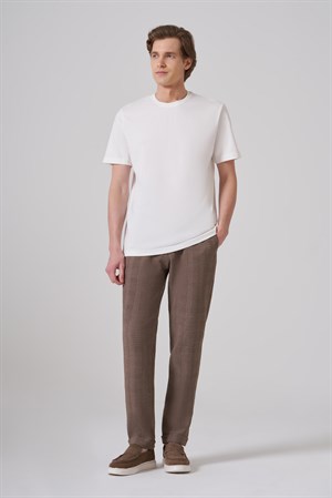 Morven Erkek Ekru Basic Bisiklet Yaka Dynamic Fit Pamuk T-Shirt