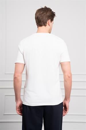 Morven Erkek Ekru Basic Bisiklet Yaka Dynamic Fit Pamuk T-Shirt