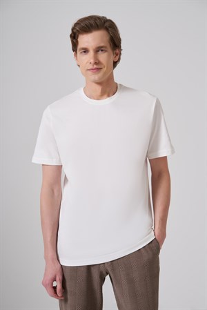 Morven Erkek Ekru Basic Bisiklet Yaka Dynamic Fit Pamuk T-Shirt