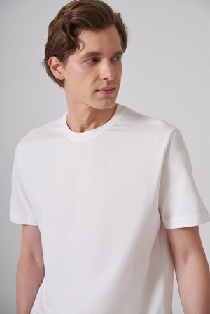 Morven Erkek Ekru Basic Bisiklet Yaka Dynamic Fit Pamuk T-Shirt