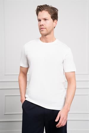 Morven Erkek Ekru Basic Bisiklet Yaka Dynamic Fit Pamuk T-Shirt