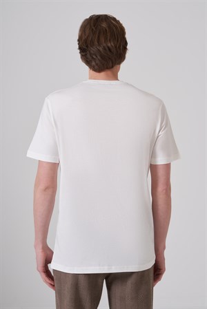 Morven Erkek Ekru Basic Bisiklet Yaka Dynamic Fit Pamuk T-Shirt