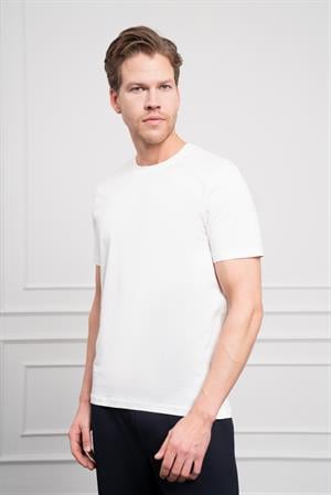 Morven Erkek Ekru Basic Bisiklet Yaka Dynamic Fit Pamuk T-Shirt