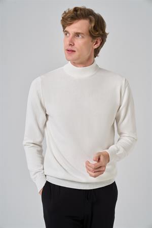 Morven Erkek Ekru Basic Yarım Balıkçı Yaka Dynamic Fit Rahat Kesim Triko