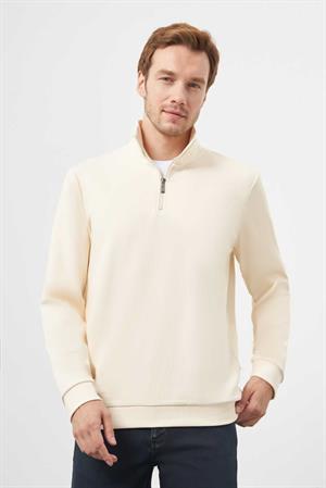 Morven Erkek Ekru Fermuarlı Bato Yaka Sweat-Shirt