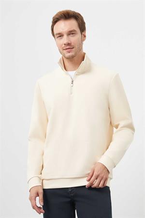 Morven Erkek Ekru Fermuarlı Bato Yaka Sweat-Shirt