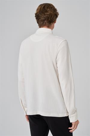 Morven Erkek Ekru Pamuk Trend Ağaç Kabuğu Desen Dinamik Fit Polo Yaka Sweat-Shirt