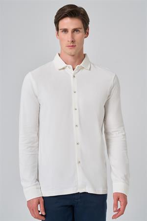 Morven Erkek Ekru Pamuk Trend Ağaç Kabuğu Desen Dinamik Fit İtalyan Yaka Gömlek