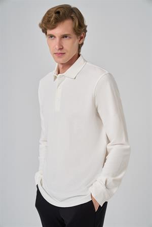 Morven Erkek Ekru Pamuk Trend Ağaç Kabuğu Desen Dinamik Fit Polo Yaka Sweat-Shirt