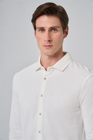 Morven Erkek Ekru Pamuk Trend Ağaç Kabuğu Desen Dinamik Fit İtalyan Yaka Gömlek